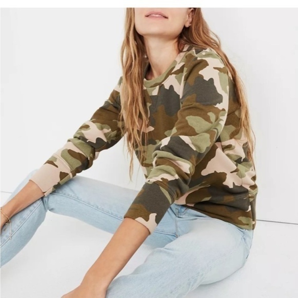Madewell Miles Green Camo Crew Neck Sweatshirt Size Small